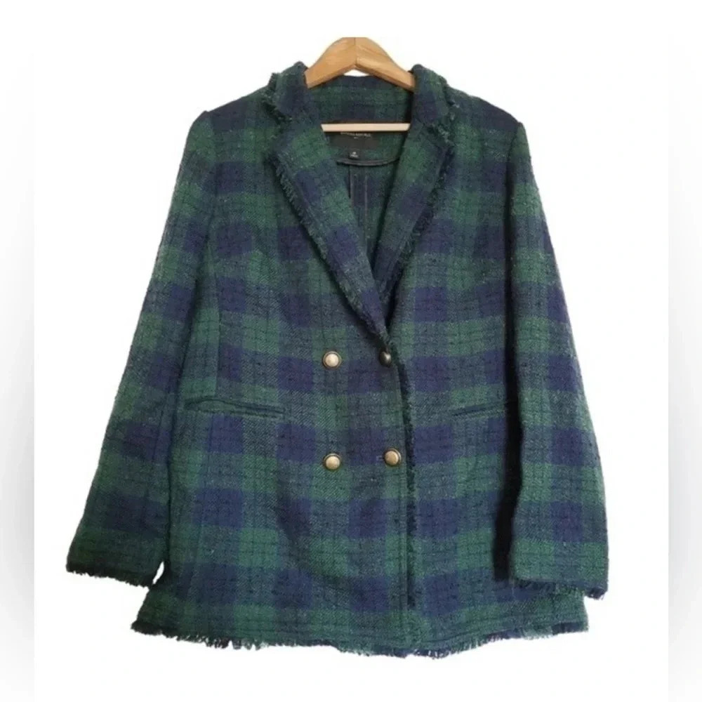 NWT Banana Republic small green academia tartan plaid blazer